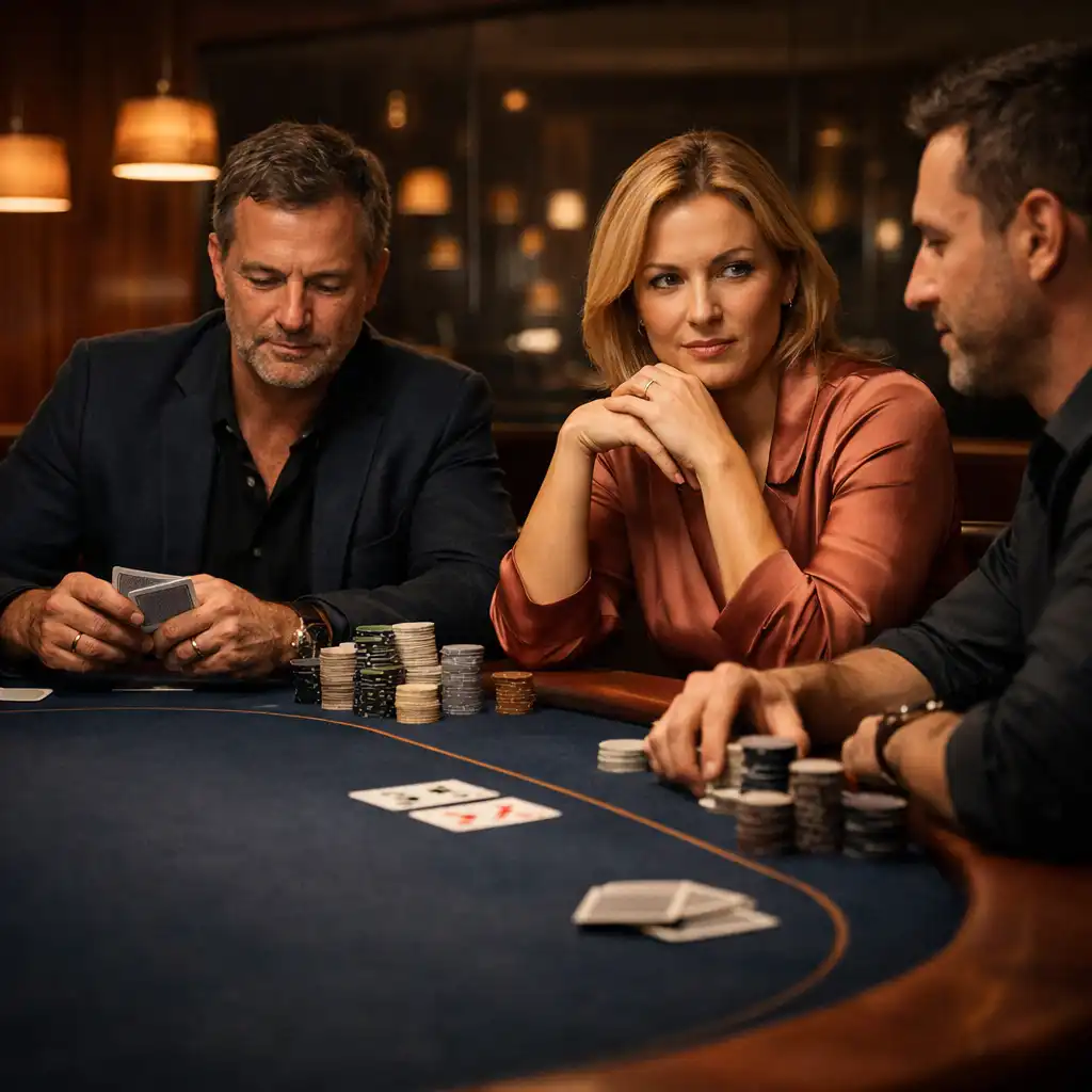 Players gathered face-to-face around a deep Atlantic felt poker table in the Card Room.